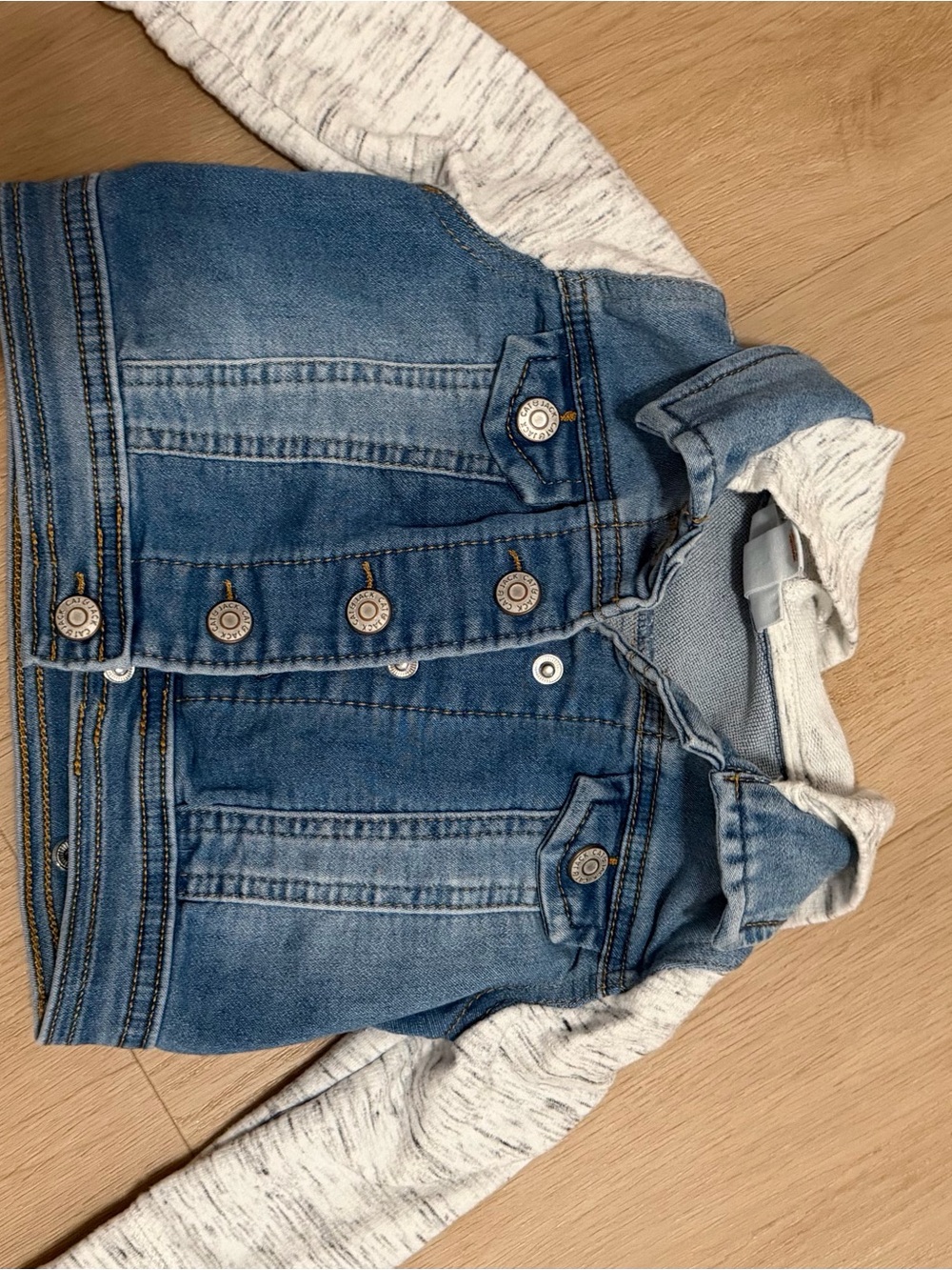 Cat & Jack Girls Blue Denim Jean Jacket with Heathered Gray Sleeves